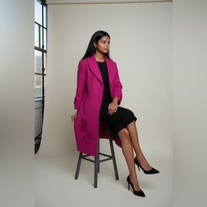 Radzoli Pink Wool Blend Statement Coat Floral Rosette Detail XL